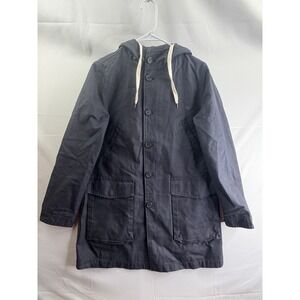 J.Crew Womens Medium Hooded Basket-Weave Waxed Cotton Jacket Navy Blue Outerwear